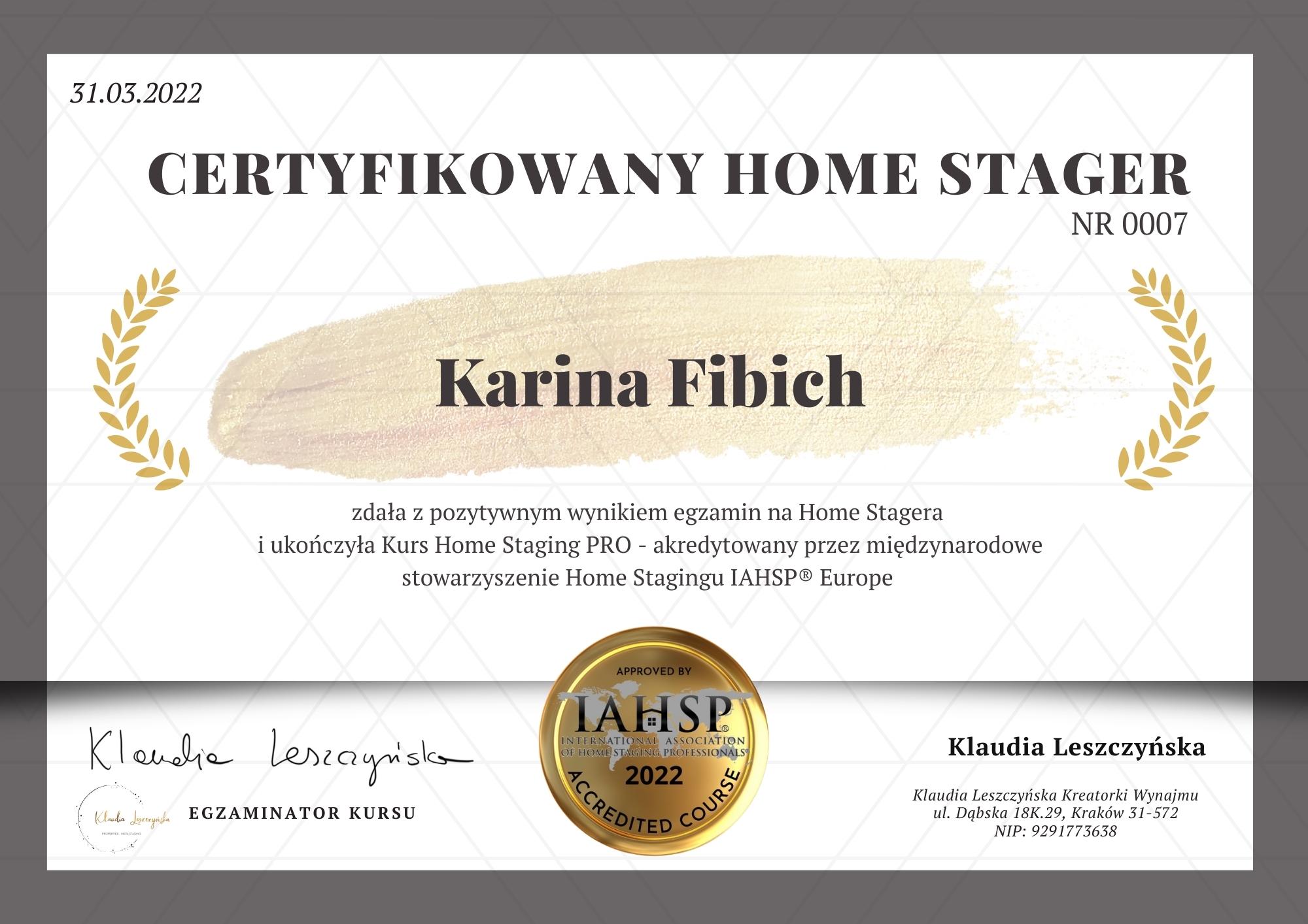 O MNIE- Certyfikat 0007 - Karina Fibich (ten najważniejszy)