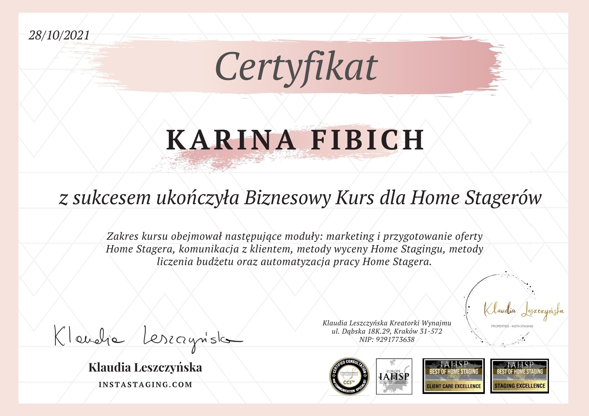 O MNIE- Certyfikat HS Biz Karina Fibich