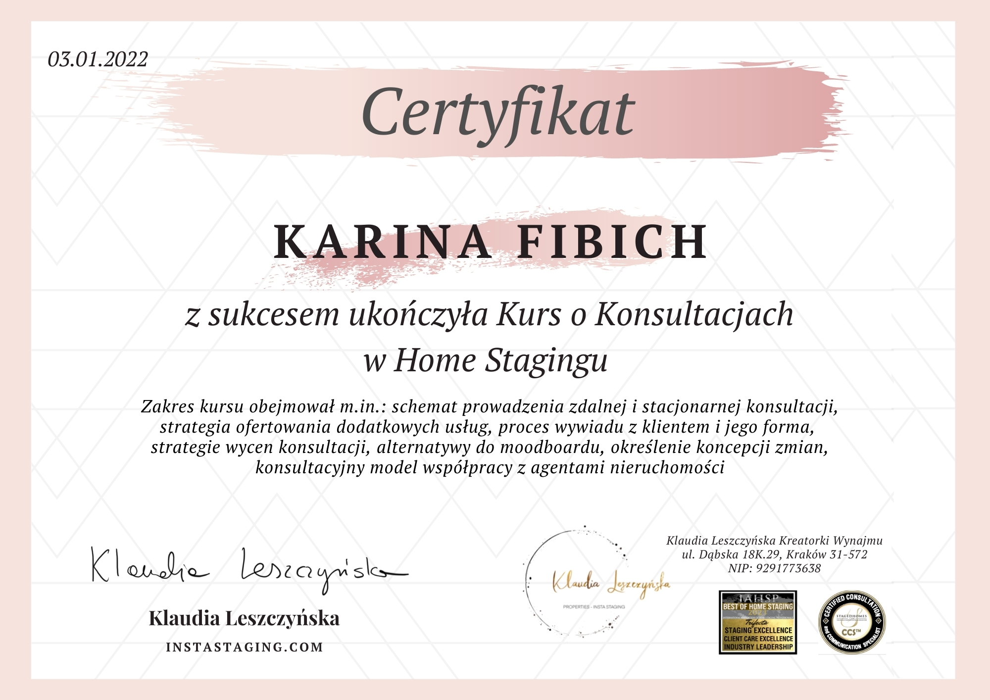 O MNIE- Certyfikat HS Konsultacje Karina Fibich